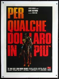 2z098 FOR A FEW DOLLARS MORE linen Italian 1p R70s Sergio Leone, art of Eastwood on horse by Crovato
