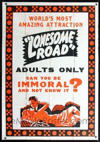 3a059 LONESOME ROAD 40x60 '40s great art of man seducing naked girl, he's immoral & doesn't know it!