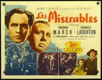 3a160 LES MISERABLES half-sheet R46 headshots of Fredric March & Charles Laughton, by Victor Hugo!