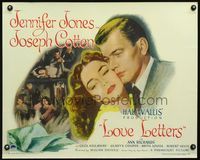 3a165 LOVE LETTERS style A 1/2sh '45 romantic c/u art of Joseph Cotten & Jennifer Jones, by Ayn Rand
