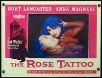 3a186 ROSE TATTOO half-sheet '55 best c/u of Burt Lancaster & Anna Magnani with tattoo showing!
