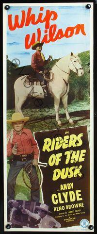 3a035 RIDERS OF THE DUSK insert poster '49 Whip Wilson on horse, fighting & holding gun and whip!