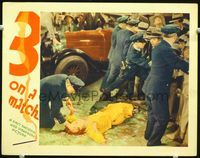 3b253 3 ON A MATCH lobby card '32 directed by Mervyn LeRoy, police hold back crowd from dead girl!
