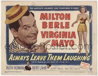 3b027 ALWAYS LEAVE THEM LAUGHING TC '49 c/u of Milton Berle in tiny straw hat & sexy Virginia Mayo!