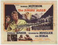 3b029 ANGRY HILLS TC '59 Robert Aldrich, cool artwork of Robert Mitchum with big machine gun!