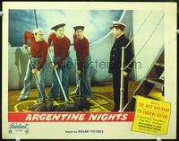 3b272 ARGENTINE NIGHTS lobby card #5 R40s sailors Ritz Brothers are swabbing the shuffleboard court!