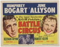 3b033 BATTLE CIRCUS signed TC '53 by June Allyson, who is with Humphrey Bogart & is kissed by him!!