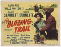 3b041 BLAZING TRAIL TC '49 close up of Charles Starrett as The Durango Kid & Smiley Burnette!