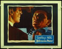 3b297 BREAKING POINT LC #6 '50 super close up of scared John Garfield being grabbed by tough guy!