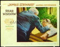3b014 REAR WINDOW LC #3 '54 Alfred Hitchcock, Raymond Burr pushes Jimmy Stewart out of window!