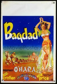 3c503 BAGDAD Belgian movie poster '50 great Bos art of sexy dancer Maureen O'Hara, Arabian cavalry!