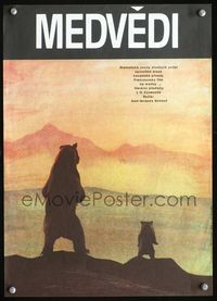 3c031 BEAR Czech 11x16 poster '89 Jean-Jacques Annaud's L'Ours, cool art of bear w/cub by Tomanek!