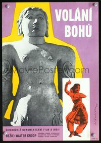 3c034 CALL OF THE GODS Czech 11x16 '59 cool image of stone statue & Indian girl by M. Kubista!