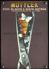 3c076 PAPILLON Czech 11x16 '94 different art of butterfly in blades of huge scissors by Ziegler!