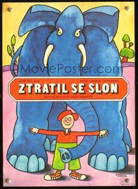 3c079 POTERYALSYA SLON Czech 11x16 '85Poteryalsya slon, art of boy & elephant by Vratislav Hlavaty!