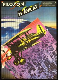 3c005 AVIATOR Czech 23x33 movie poster '87 cool different colorful art of airplane flying over city!