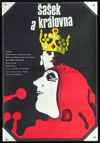 3c019 JESTER & THE QUEEN Czech 23x33 '88 Vera Chytilova's Sasek a kralovna, art of king & jester!