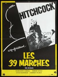 3c131 39 STEPS French 24x32 R80s cool art of Alfred Hitchcock, Robert Donat, Madeleine Carroll