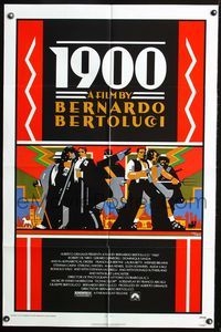 3d006 1900 one-sheet movie poster '77 Bernardo Bertolucci, Robert De Niro, cool Doug Johnson art!