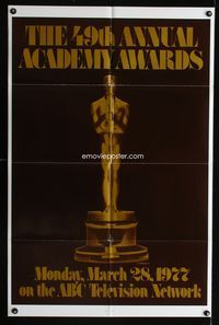 3d012 49TH ANNUAL ACADEMY AWARDS one-sheet movie poster '77 ABC, great image of Oscar statue!