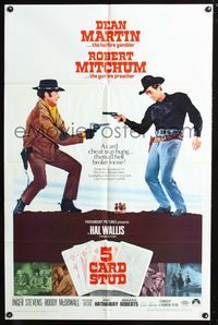 3d013 5 CARD STUD one-sheet movie poster '68 cowboys Dean Martin & Robert Mitchum play poker!
