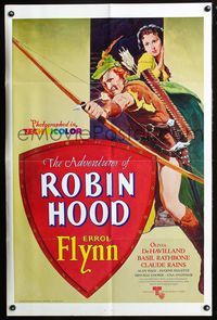 3d019 ADVENTURES OF ROBIN HOOD 1sheet R76 Errol Flynn as Robin Hood, Olivia De Havilland, cool art!