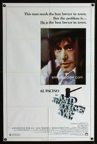 3d033 AND JUSTICE FOR ALL one-sheet movie poster '79 Norman Jewison, Al is out of order!