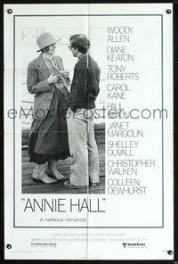 3d036 ANNIE HALL one-sheet poster '77 full-length Woody Allen & Diane Keaton, a nervous romance!