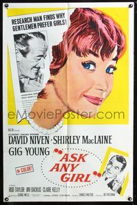3d043 ASK ANY GIRL one-sheet poster '59 Charles Walters, David Niven, close-up Shirley MacLaine!