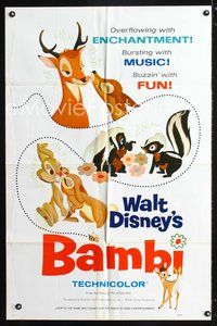 3d046 BAMBI style A 1sh R75 Walt Disney cartoon deer classic, great image of romantic forest animals