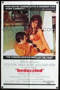 3d056 BEDAZZLED one-sheet '68 classic fantasy, Dudley Moore stares at sexy Raquel Welch as Lust!