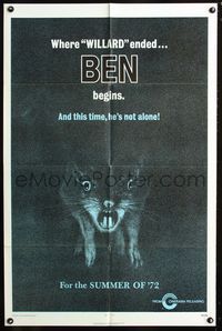 3d060 BEN teaser one-sheet poster '72 art of lots of rats, Willard 2, this time he's not alone!