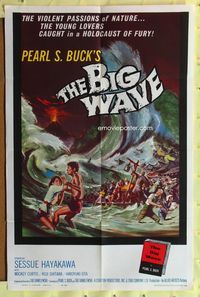 3d074 BIG WAVE black style one-sheet poster '62 Sessue Hayakawa, Pearl S. Buck, great disaster art!