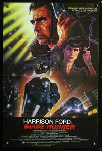 3d086 BLADE RUNNER int'l 1sh '82 Ridley Scott sci-fi classic, art of Harrison Ford by John Alvin!