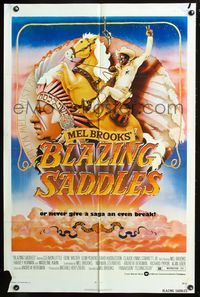 3d088 BLAZING SADDLES one-sheet '74 classic Mel Brooks western, art of Cleavon Little by John Alvin!