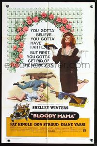3d089 BLOODY MAMA one-sheet '70 Roger Corman, AIP, crazy Shelley Winters w/Bible and tommy gun!