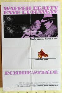3d097 BONNIE & CLYDE one-sheet movie poster '67 classic crime duo Warren Beatty & Faye Dunaway!