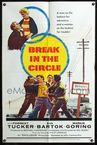 3d106 BREAK IN THE CIRCLE one-sheet movie poster '57 Val Guest, Forrest Tucker, Eva Bartok