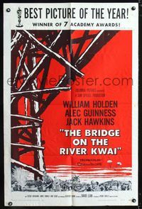 3d109 BRIDGE ON THE RIVER KWAI style A 1sheet '58 William Holden, Alec Guinness, David Lean classic!