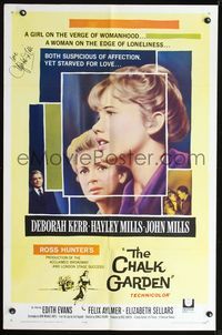 3d137 CHALK GARDEN signed one-sheet movie poster '64 by Hayley Mills on the verge of womanhood!