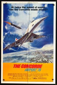 3d163 CONCORDE: AIRPORT '79 style B 1sheet '79 cool art of the fastest airplane attacked by missile!