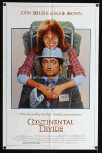 3d165 CONTINENTAL DIVIDE one-sheet movie poster '81 great Lettick art of John Belushi & Blair Brown!