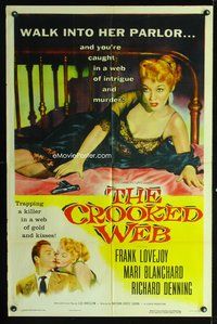 3d182 CROOKED WEB one-sheet poster '55 art of super sexy bad girl Mari Blanchard on bed with gun!
