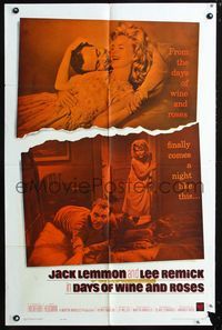 3d199 DAYS OF WINE & ROSES one-sheet poster '63 Blake Edwards, alcoholics Jack Lemmon & Lee Remick!
