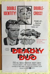 3d202 DEADLY DUO one-sheet movie poster '62 Reginald Le Borg, double identity! double-cross!
