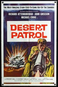 3d210 SEA OF SAND one-sheet '62 Richard Attenborough, cool art of military soldier with huge gun!