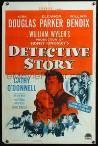 3d212 DETECTIVE STORY one-sheet '51 William Wyler, Kirk Douglas & beautiful Eleanor Parker!