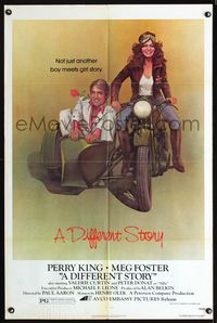 3d214 DIFFERENT STORY 1sheet '78 art of Meg Foster on motorcycle & Perry King in sidecar by Obrero!