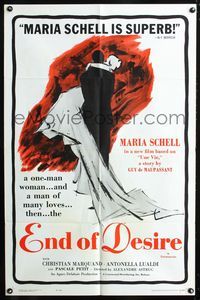 3d243 END OF DESIRE one-sheet poster '58 Une vie, Alexandre Astruc, Maria Schell, Christian Marquand