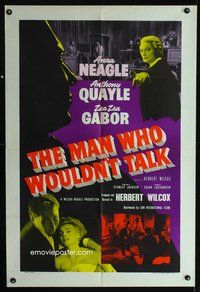 3d560 MAN WHO WOULDN'T TALK English one-sheet poster '58 Zsa Zsa Gabor, Anna Neagle, Anthony Quayle